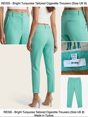 Reiss Bright Turquoise Tailored Ankle Cigarette Trousers